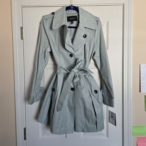 London Fog Women's Soft Gray GREEN Trench Coat Sz M NWT